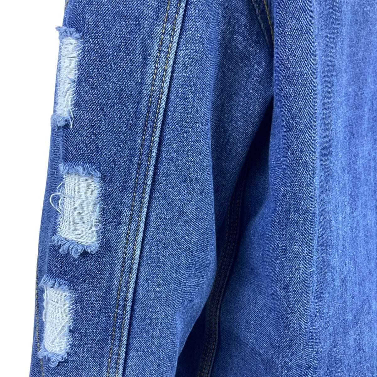 Omoone Women’s Blue Denim Jacket Distressed Pockets Button Closure Sz L