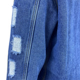 Omoone Women’s Blue Denim Jacket Distressed Pockets Button Closure Sz L