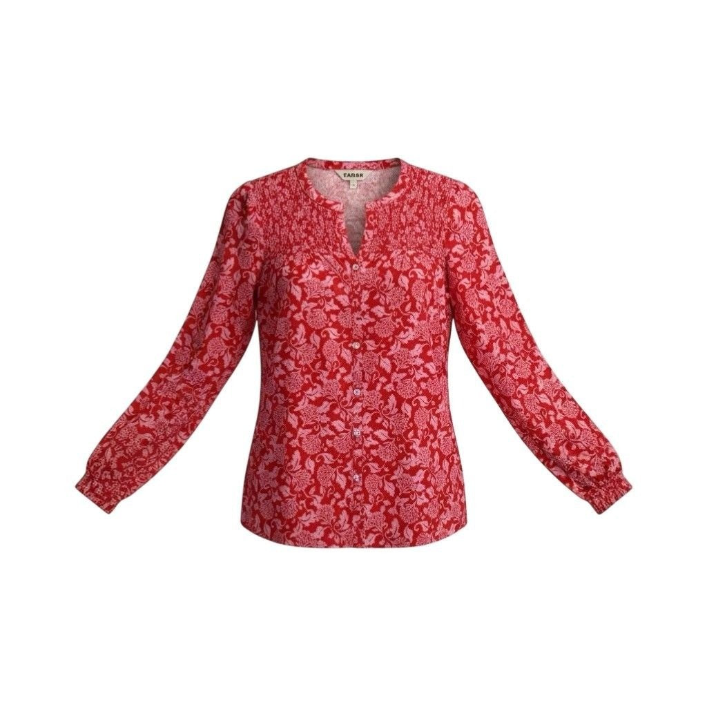Boden Womens Red Elsa Smocked Yoke Jersey Shirt Long Sleeve Top Sz US 4 - New