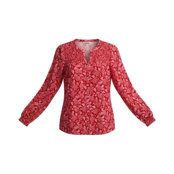 Boden Womens Red Elsa Smocked Yoke Jersey Shirt Long Sleeve Top Sz US 4 - New