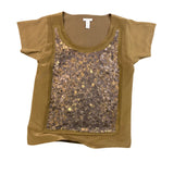 J.Crew Womens Olive Green Silk Sequin Embellished Short Sleeve Blouse Sz  XS