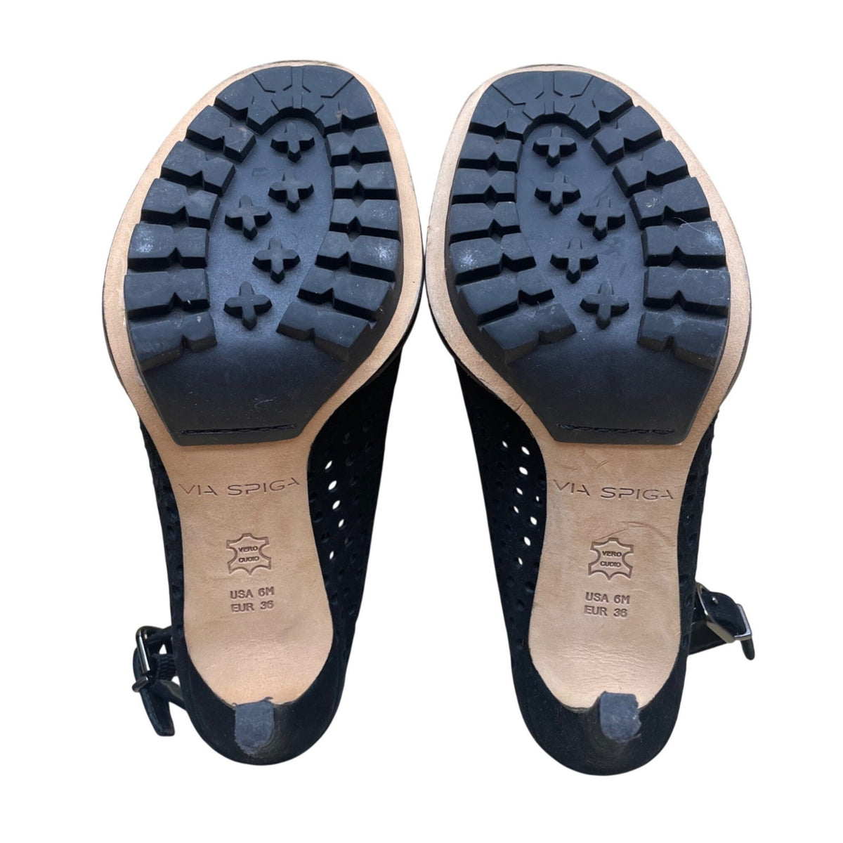 Via Spiga Womens Black Suede Slingback Perforated High Heel Sandals Sz 6M