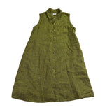 Click Womens Olive Green Linen Sleeveless Button-Down A-Line Midi Dress Size M