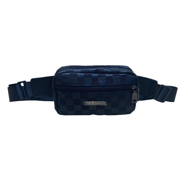 Yuma Unisex Black Checkered Adjustable Strap Fanny Pack Small Crossbody Bag