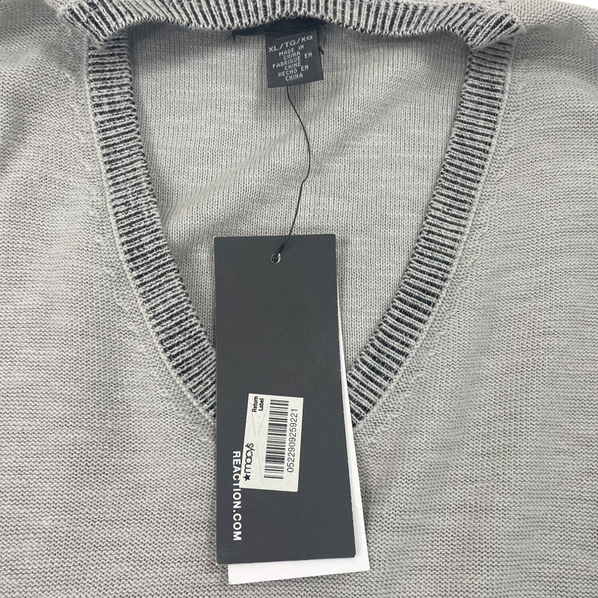 Kenneth Cole Reaction Mens V-Neck Grey Sweater Sz XL - New