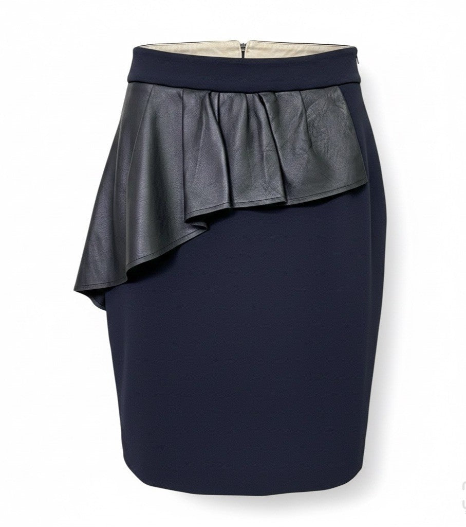 Zara Women Black Faux Leather Ruffle Pencil Skirt Statement Piece Size S