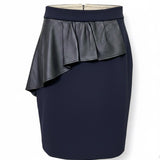 Zara Women Black Faux Leather Ruffle Pencil Skirt Statement Piece Size S