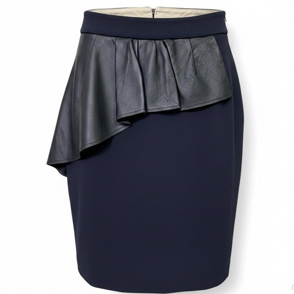 Zara Women Black Faux Leather Ruffle Pencil Skirt Statement Piece Size S