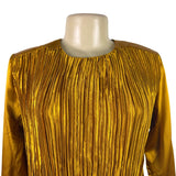 Vintage Notations Women’s Gold Polyester Long-Sleeve Blouse Pleated Front Size 4