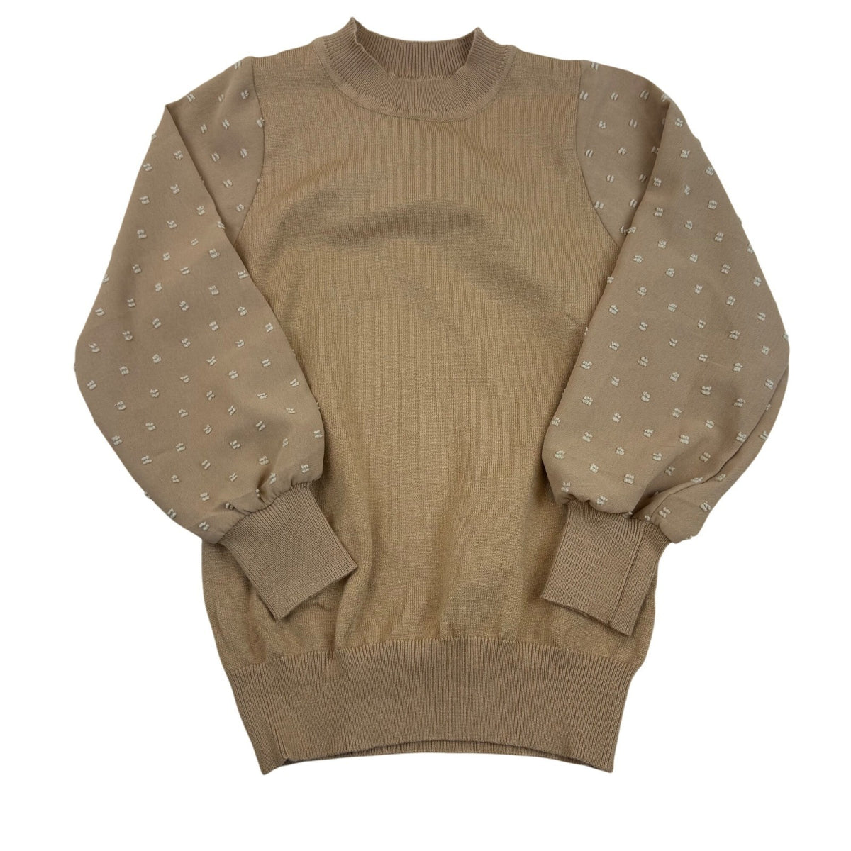 Arshiner Girls Tan Viscose/Polyester Knit Top Polka Dot Sleeves - New