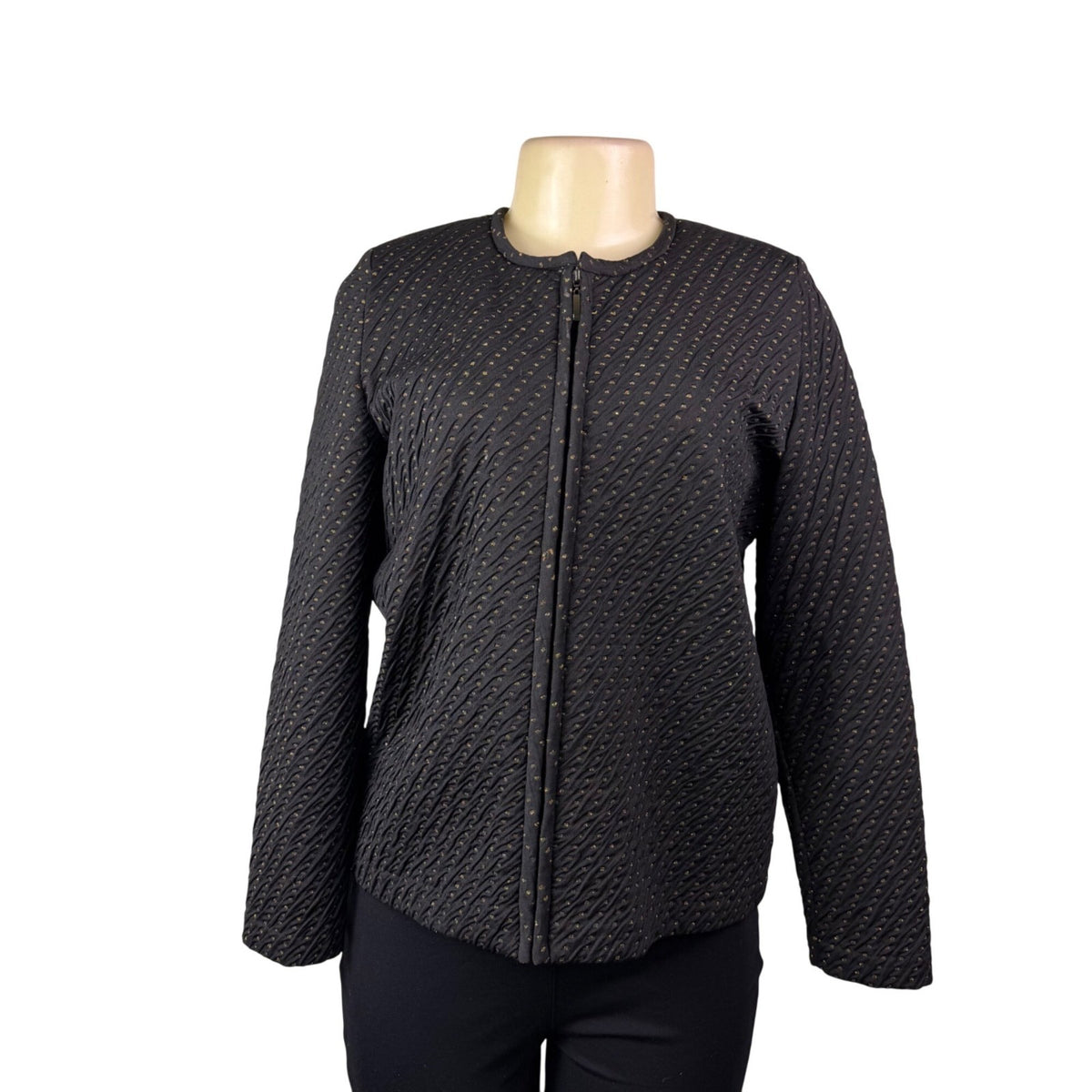 Exclusively Misook Womens Black Textured Zip-Up Jacket Size S