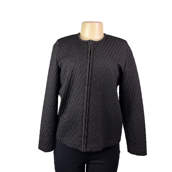 Exclusively Misook Womens Black Textured Zip-Up Jacket Size S