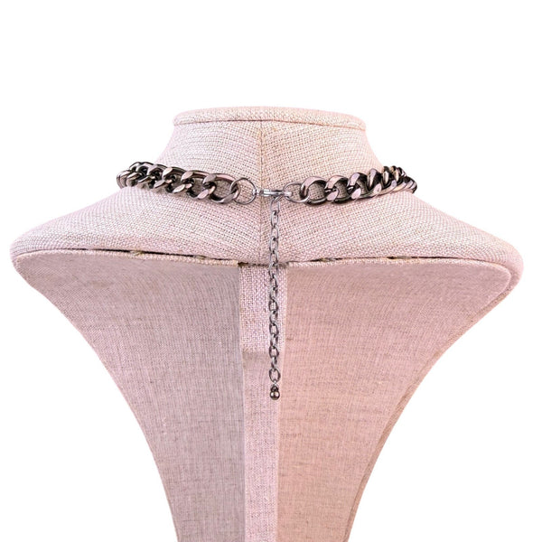 Chunky Chain Womens Silver Tone Metal Necklace Faux Pearl Accent