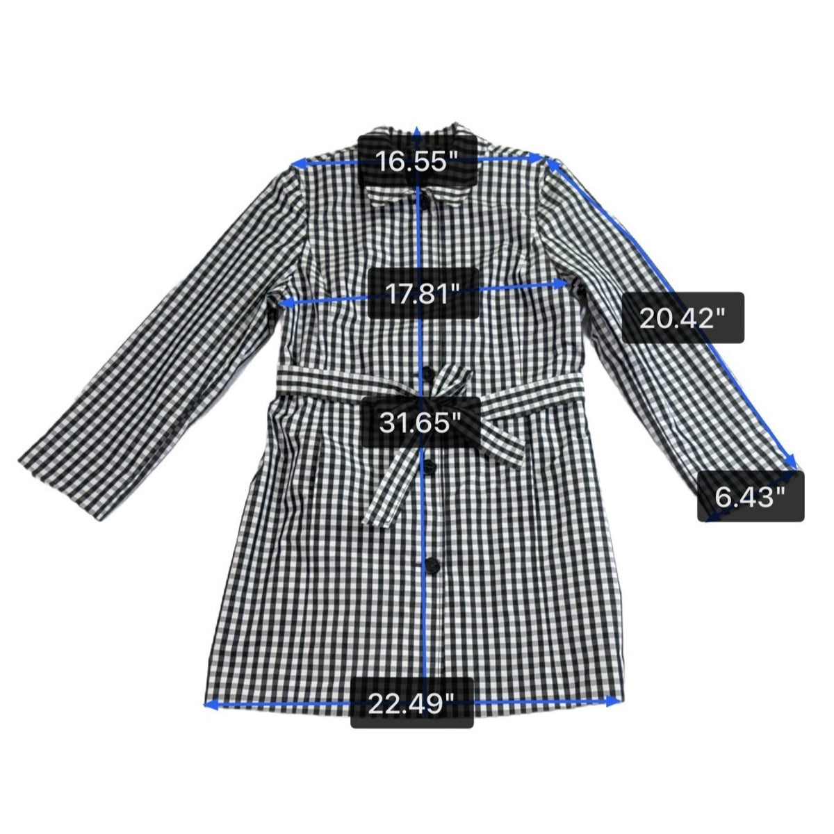 Talbots Womens Black & White Gingham Coat With Belt Size 12