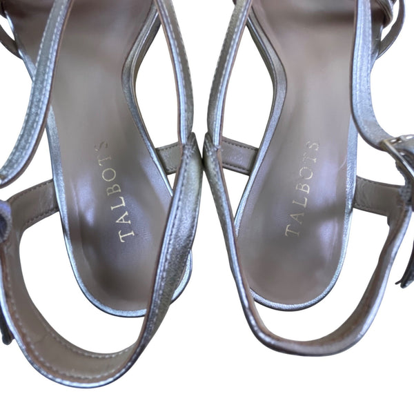 Talbots Women’s Metallic Silver Leather Strappy Slingback Wedge Sandals Size 7M