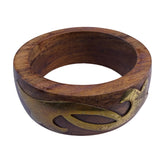 Vintage Mahogany & Brass Bangle Bracelet Handcrafted Wood Accents
