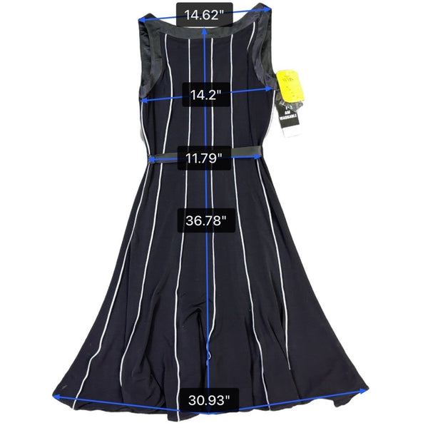 Sandra Darren Womens Black Polyester Belted A-Line Dress Size 8