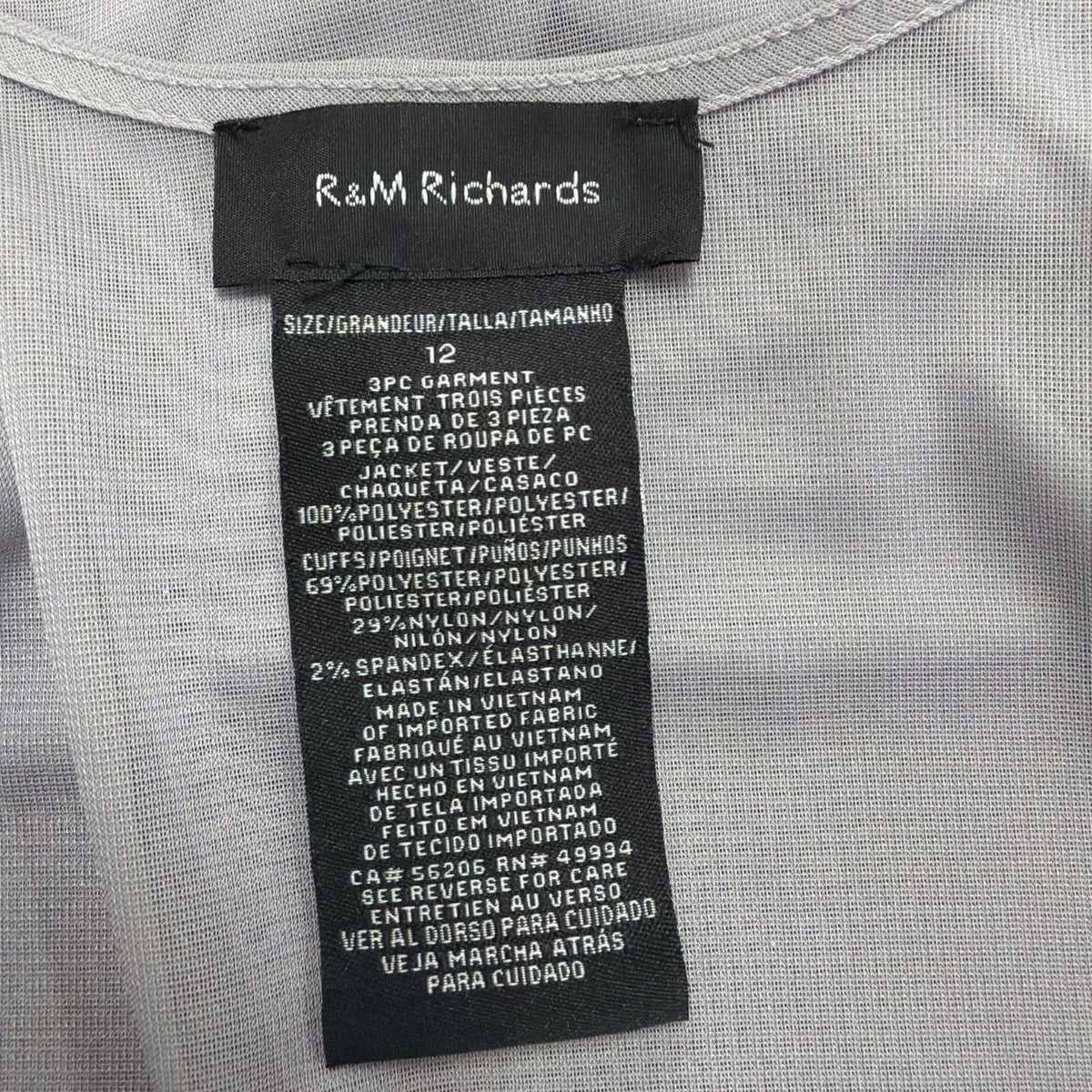 R&M Richards Womens Gray Polyester 3-Piece Jacket Top Pants Set Size 12 Formal W