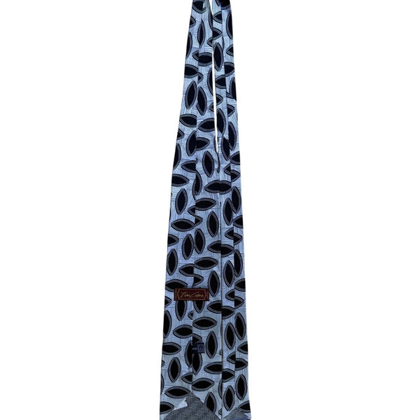 Five Star Mens Black & White 100% Silk Geometric Pattern Designer Necktie