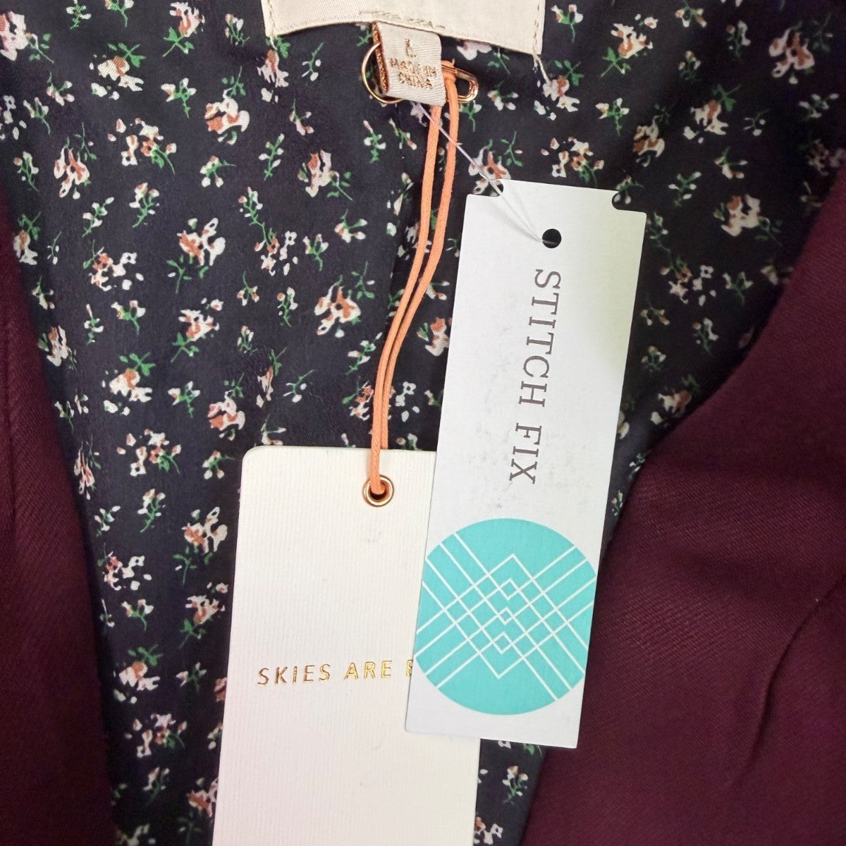 Skies Are Blue Womens Burgundy Open-Front Blazer Floral Lining Size L