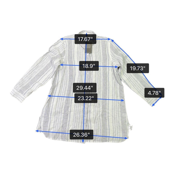 Garnet Hill Womens White/Blue Linen Striped Long Sleeve Shirt Button Front Sz XL