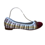 AGL Women’s White Multicolor Patterned Woven Leather Cap Toe Buckle Flats Sz 9US