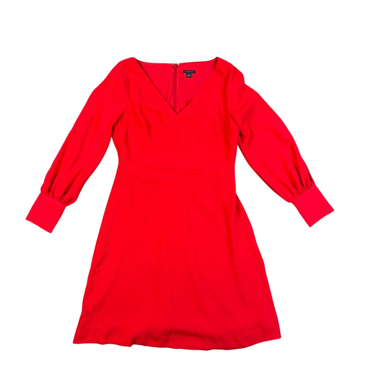 Ann Taylor Womens Red Shift Long Sleeve Dress With V-Neck Size 6