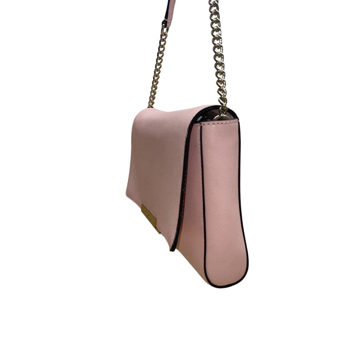 Kate Spade Women’s Pink Saffiano Leather Gold Chain Strap Flap Shoulder Bag