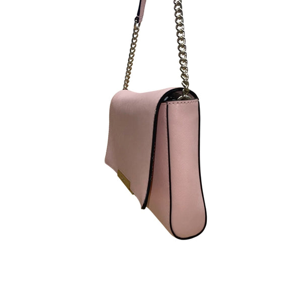 Kate Spade Women’s Pink Saffiano Leather Gold Chain Strap Flap Shoulder Bag