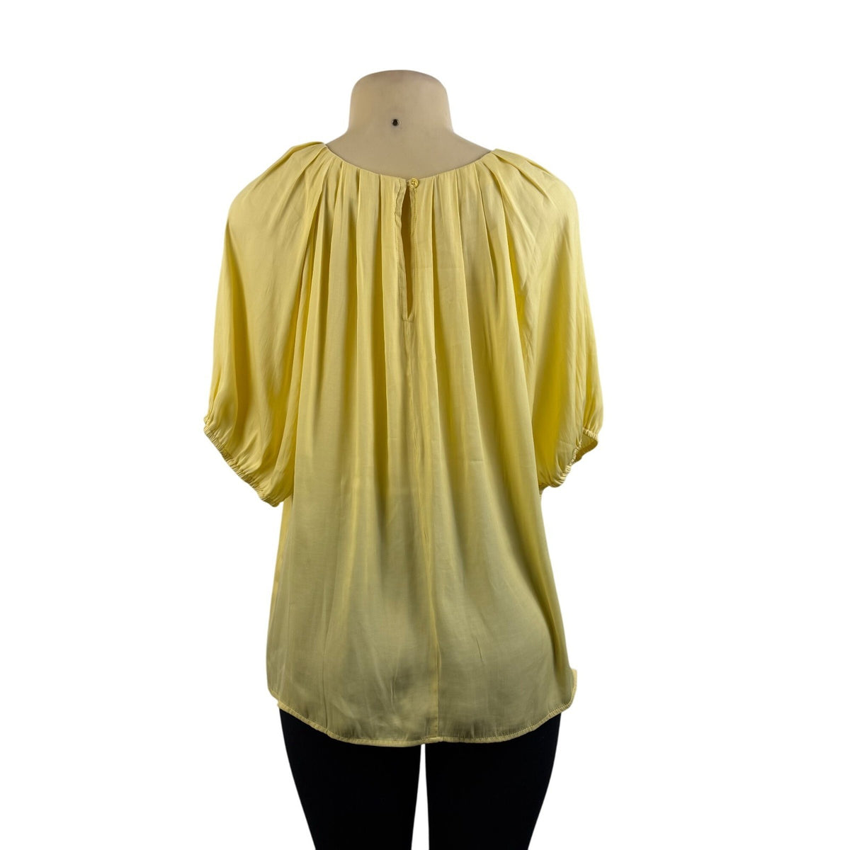 Ann Taylor Women's Yellow Blouse Relaxed Fit Pleated Scoop Neck Size L - New