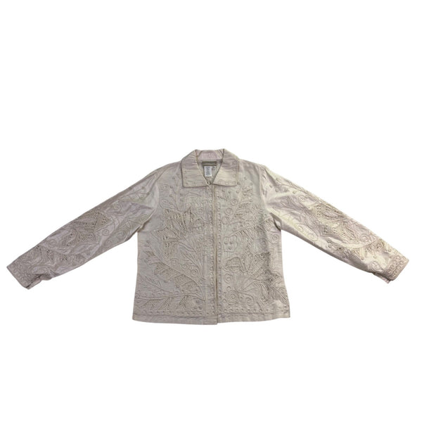 Coldwater Creek Womens Ivory 100% Silk Embroidered Long Sleeve Jacket Size S