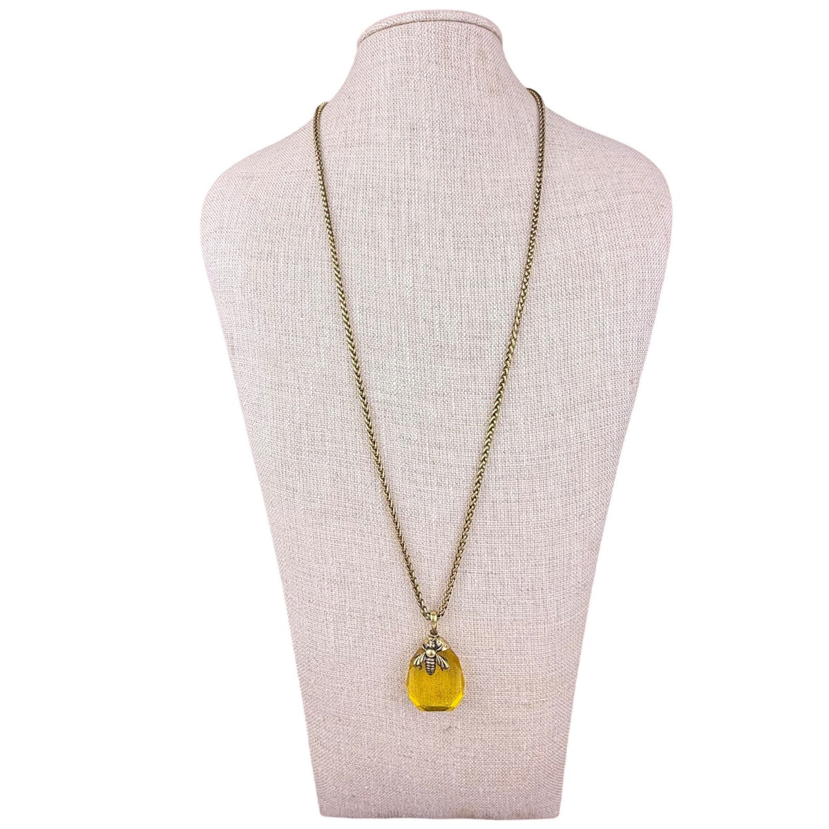 Antique Brass-tone Womens Honeybee Jewelry Set Necklace & Earrings Yellow Glass