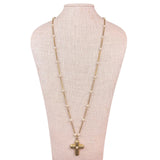 1928 Womens Gold Tone Faux Pearl Cross Pendant Necklace Vintage Jewelry