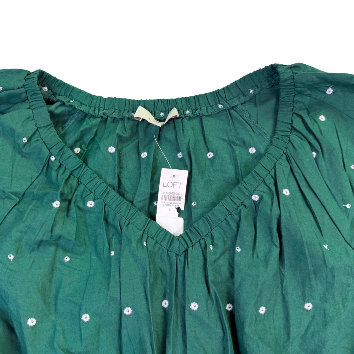 Loft Womens Green Cotton Short-Sleeve Embroidered Dress W/ Waist Tie Size L