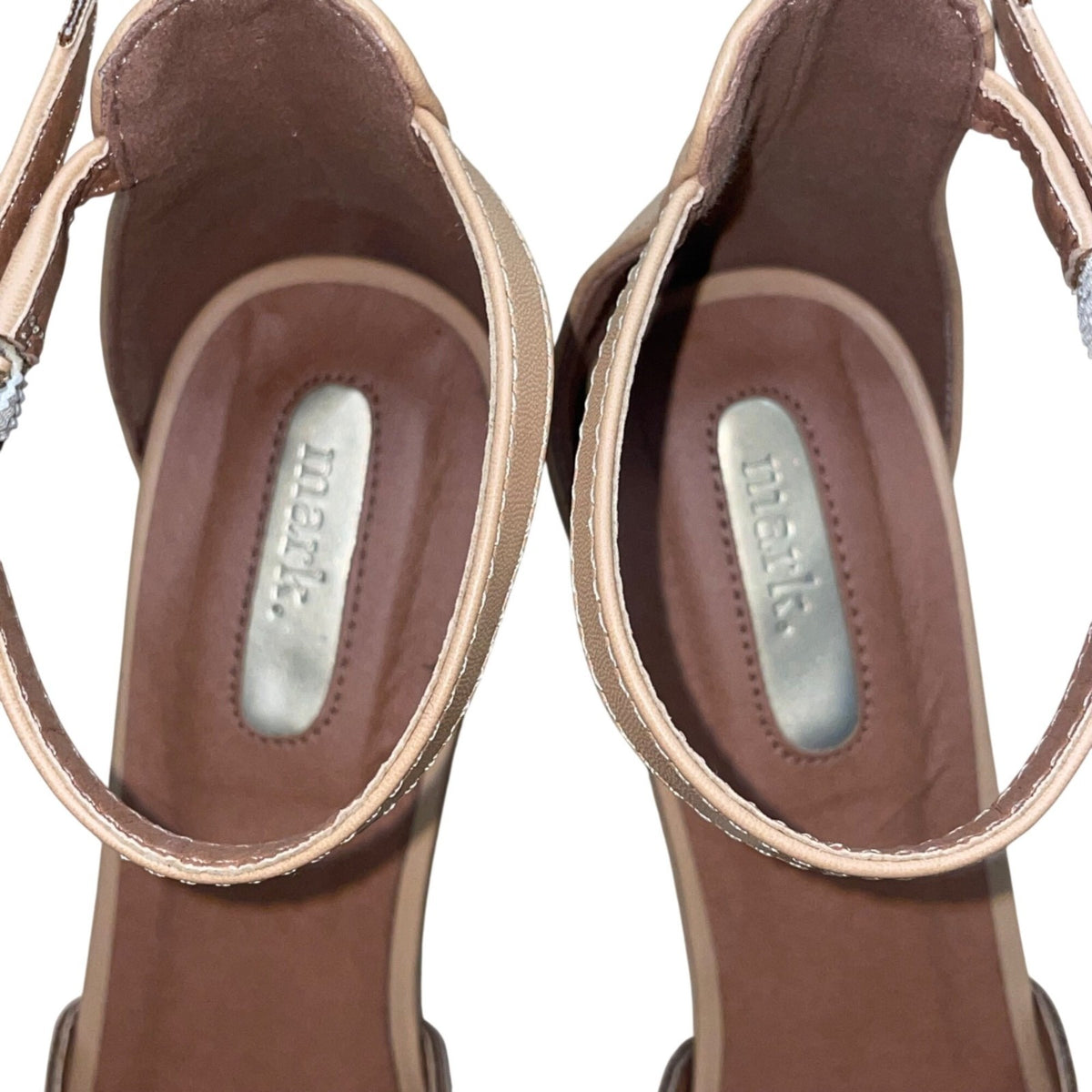 Mark Women’s Beige Man-Made Cutout Design Open Toe Wedge Ankle Sandals Size 7