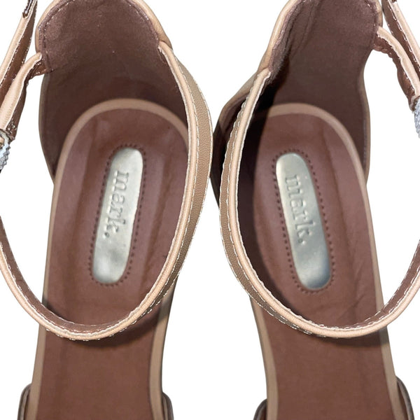 Mark Women’s Beige Man-Made Cutout Design Open Toe Wedge Ankle Sandals Size 7