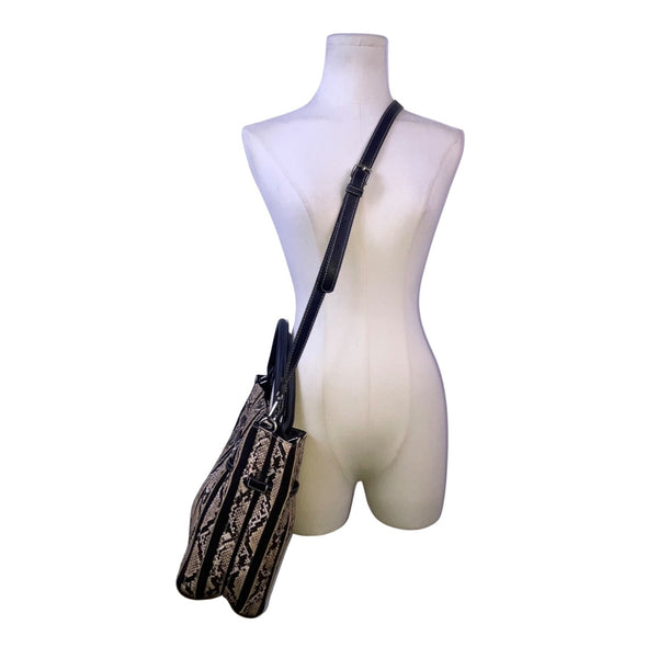 Salon De Ruban Women’s Black & Beige Snake Print Adjustable Strap Tote Bag