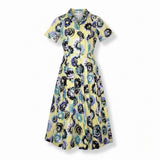 Jason Wu Womens Yellow & Multicolor Midi Dress Tie-Dye Print Short Sleeve Sz 8