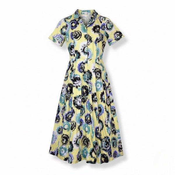 Jason Wu Womens Yellow & Multicolor Midi Dress Tie-Dye Print Short Sleeve Sz 8