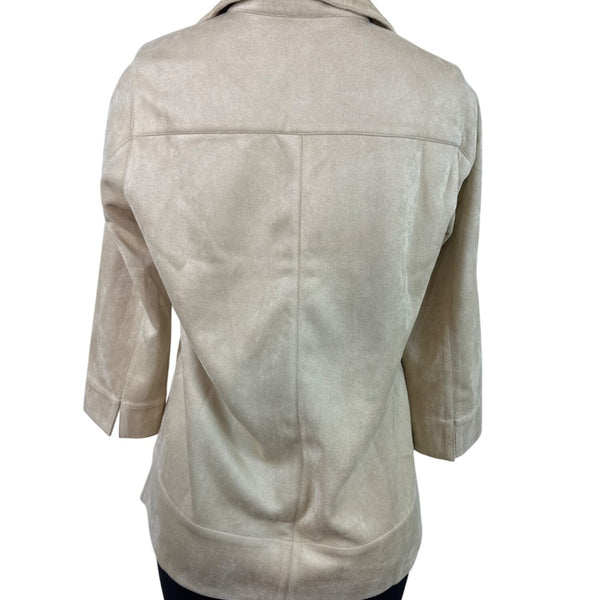 Tuckernuck Women's Beige Faux Suede 3/4 Sleeve Pullover Top Sz S