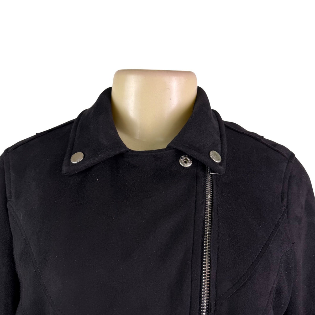 Bellivera Womens Black Polyester Suede Moto Jacket Zippered Pockets Sz S