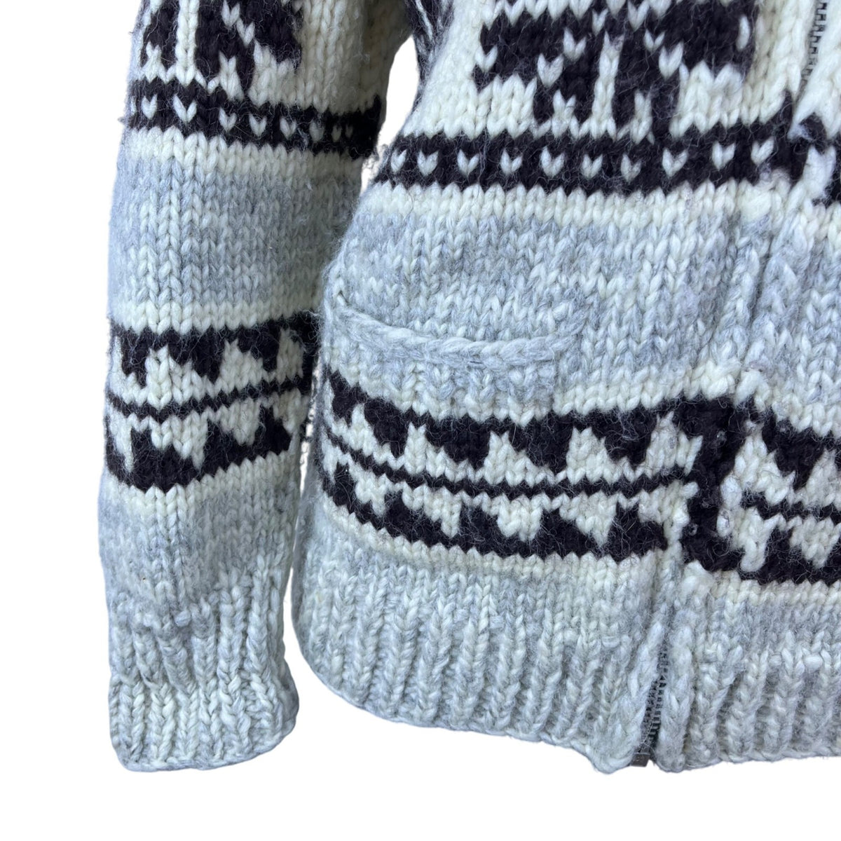 Tuak Unisex Grey & Black Wool Nordic Knit Cardigan Sweater Shawl Collar