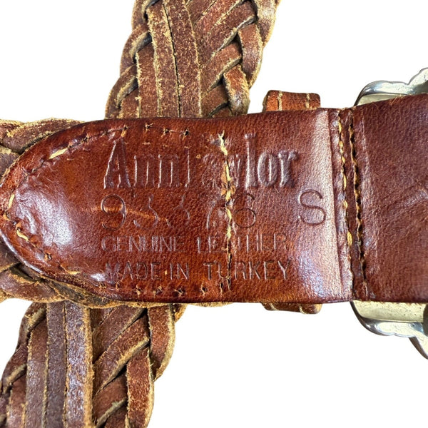 Ann Taylor Womens Brown Genuine Leather Braided Belt Silver-Tone Buckle Accents