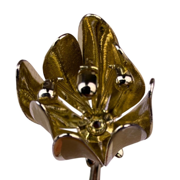 Flower Stem Brooch Gold Tone Metal Pin Floral Design Elegant Vintage
