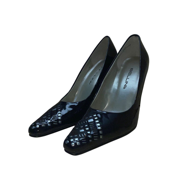 Bellini Women’s Black Patent Leather Laser Cut Pointed-Toe Trina Heels Size 8.5W