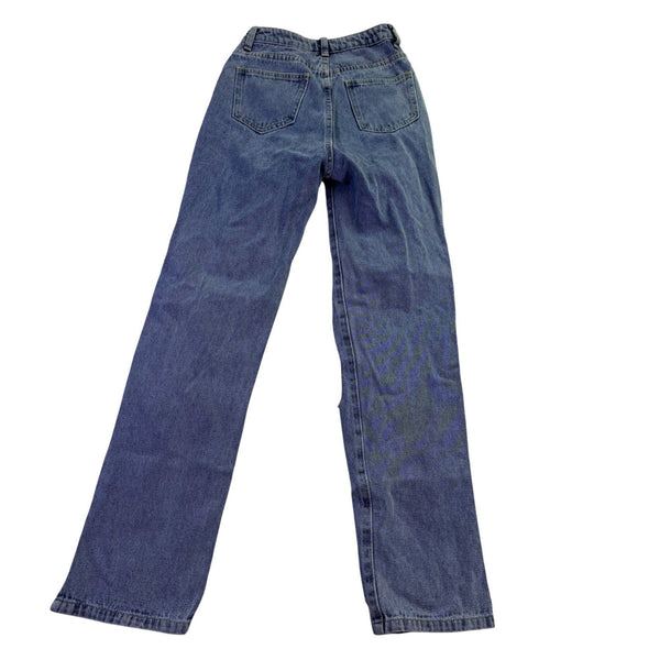 Pretty Little Thing Womens Blue High-Waisted Distressed Straight Leg Jeans Sz 4