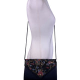 Women’s Black Beaded Floral Envelope Clutch Purse With Shoulder Strap
