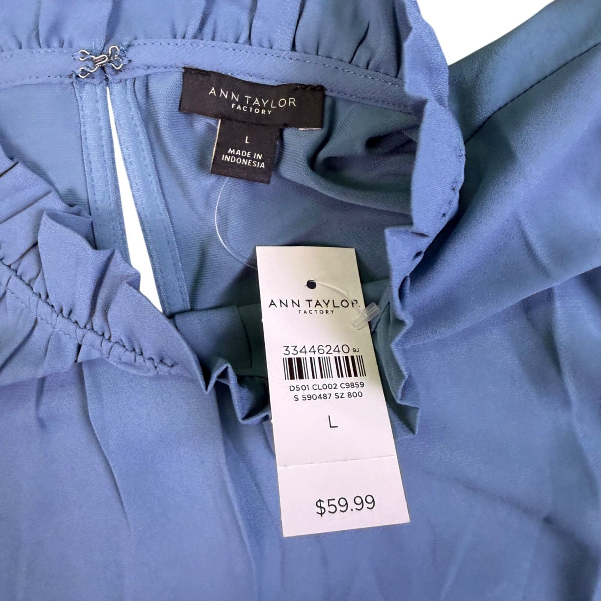 Ann Taylor Factory Womens Blue Ruffle Sleeveless Blouse Size L
