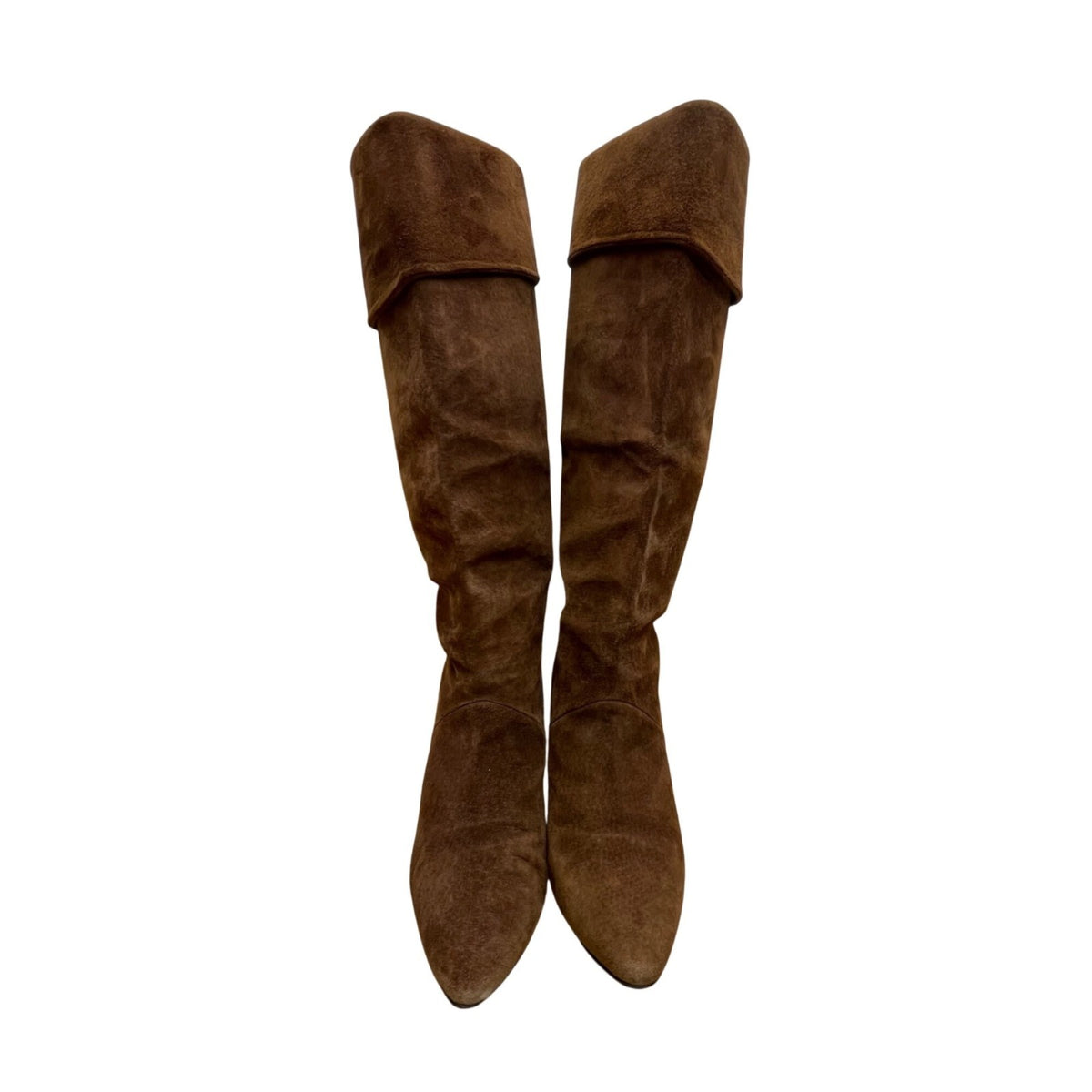 Nina Women’s Brown Suede Fold Over Knee High Heeled Boots Size 7.5
