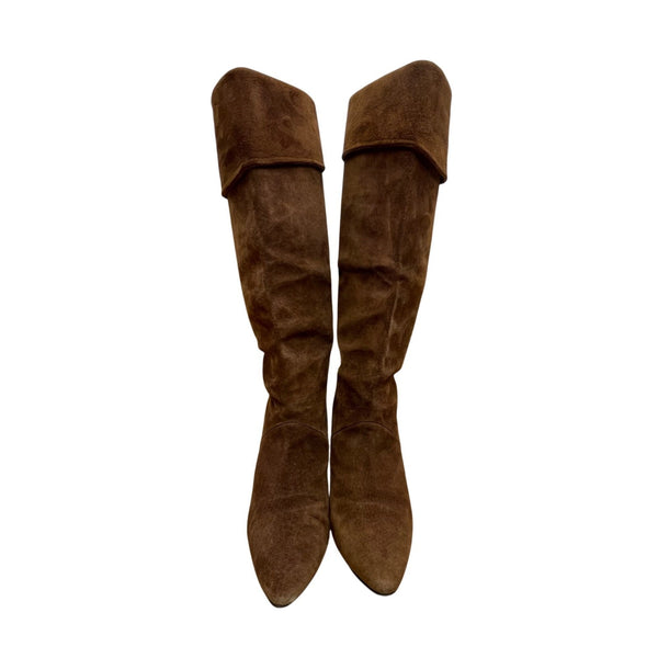 Nina Women’s Brown Suede Fold Over Knee High Heeled Boots Size 7.5